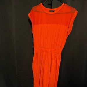 Topshop cotton red dress with mesh neck. Worn a few times. Fits like a medium.